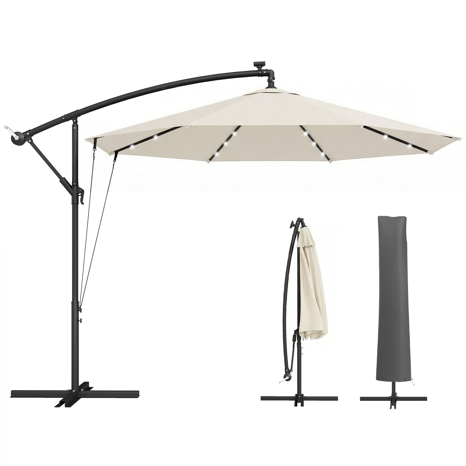3 M Cantilever Parasol Solar Led Lights | Cream