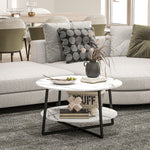 Round Coffee Table With Storage Shelf And Marble Effect Top