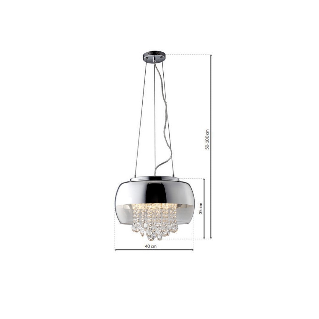 Luna Pendant 40cm 3xe14 Designer Light Crafted From A Chrome Fitting And Glass Shades With Suspended Crystals