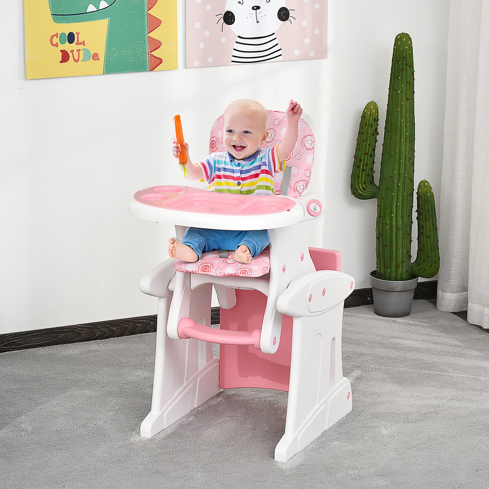 3-in-1 Convertible Baby High Chair Booster Seat W/ Removable Tray | Pink