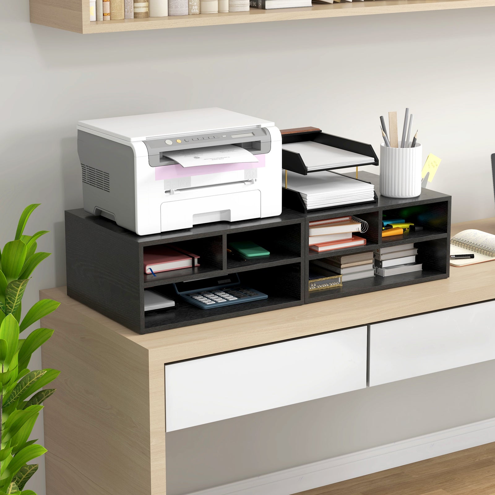 Desktop Printer Stand With 3 Open Compartments | One Size | Black