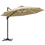 3m Solar Led Cantilever Parasol W/ Base | Khaki