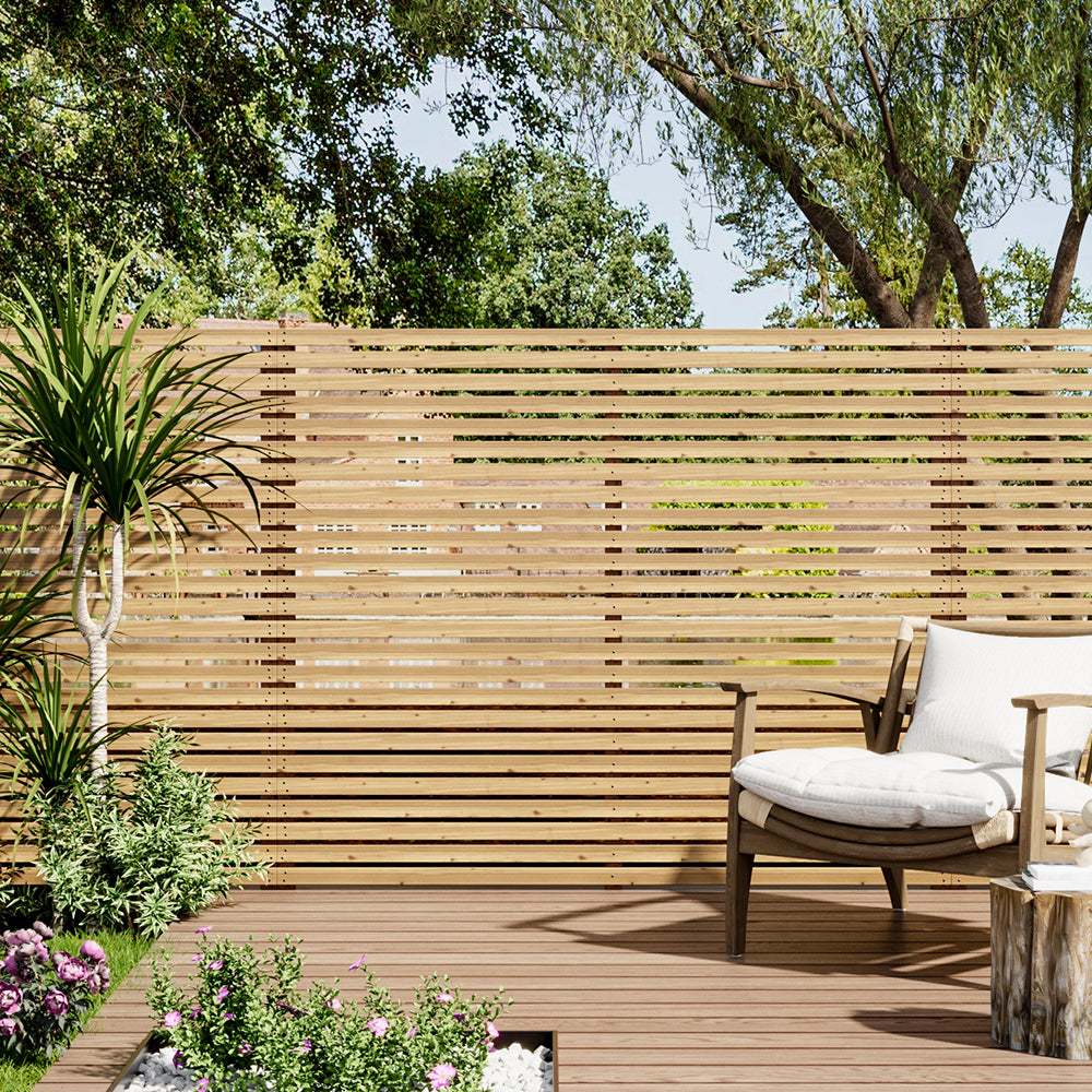 180cm W X 150cm H Garden Privacy Wooden Fence Panel, Solid Pine Slatted Outdoor Fence With Water-based Finish