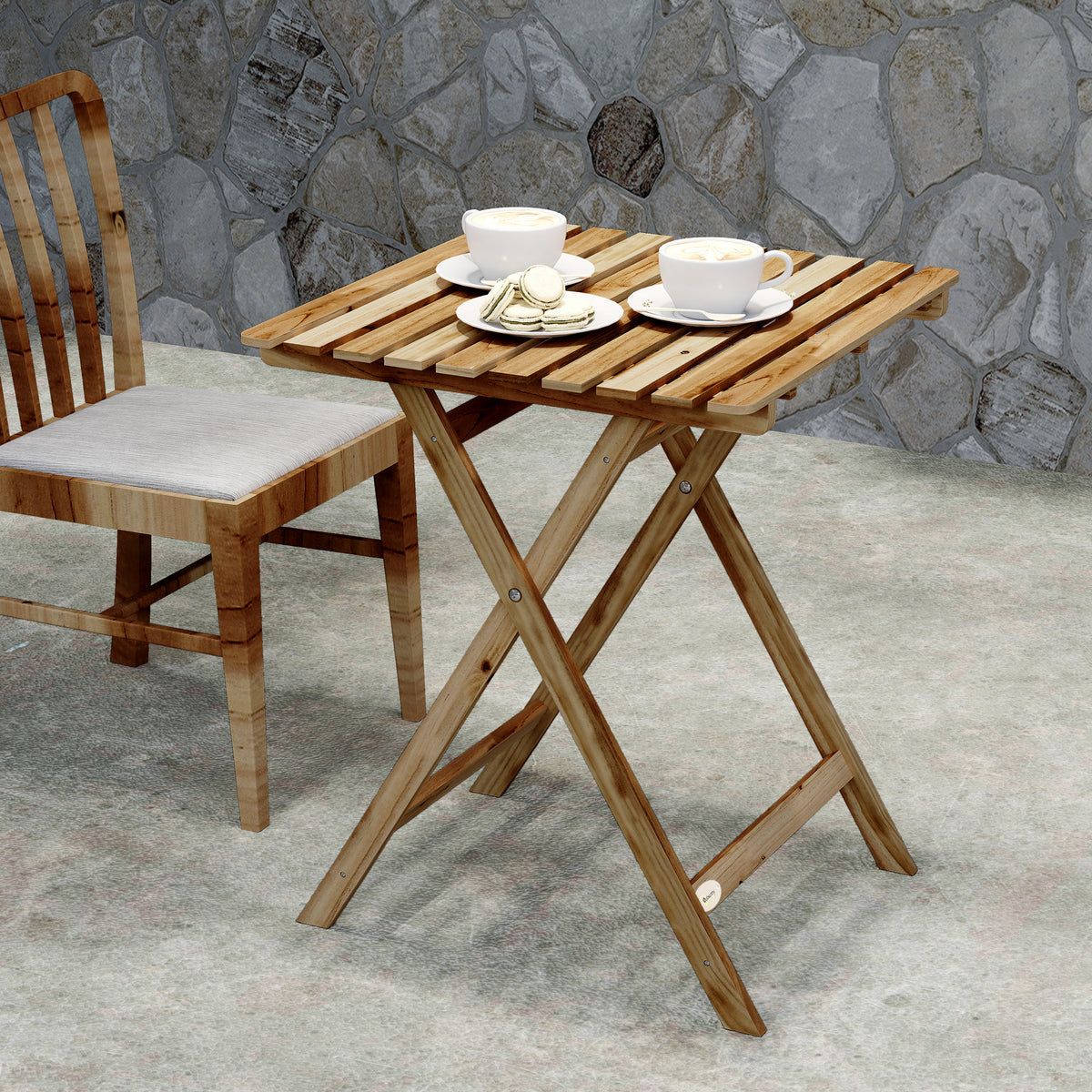 Outsunny Outdoor Coffee Table Foldable Wooden Garden Table Natural Wood