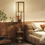 HOMCOM Modern Floor Lamp Light With 3 Shelves Fabric Lampshade, Rustic Brown
