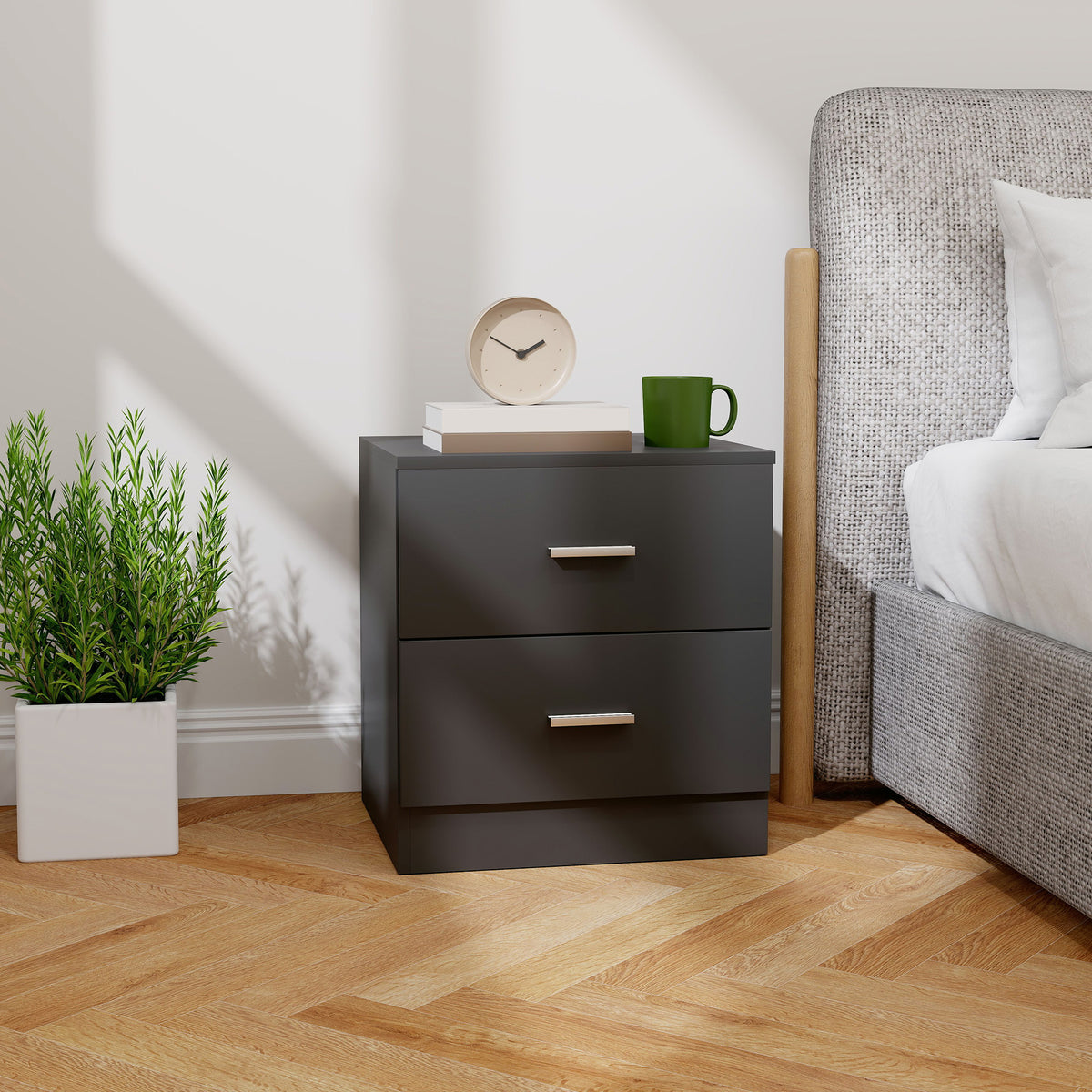 HOMCOM Bedside Table, Nightstand With 2 Drawers, Modern Side Table, Black