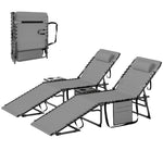 Folding Sun Loungers With 5-level Back, Cup Holder | Grey