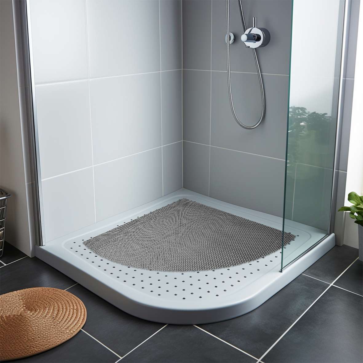 Reversible Shower Mat In Dual-colour- Quadrant Shower | 60cm x 60cm | Brown & Grey