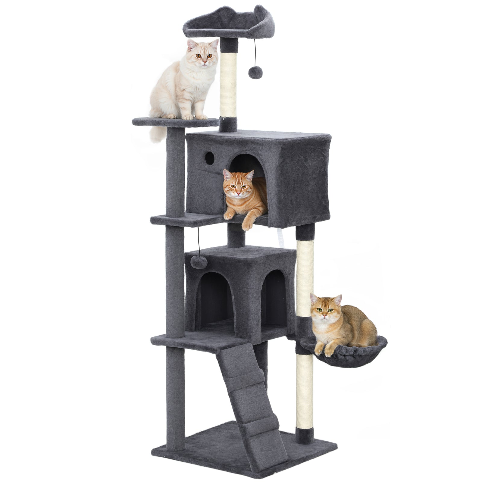 Cat Tree Tower With Sisal Scratching Posts, Condos | 160cm | Dark Grey