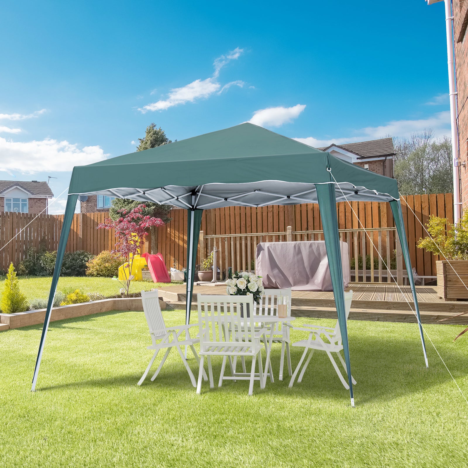 Slant Leg Pop Up Gazebo With Carry Bag, Height Adjustable | Green