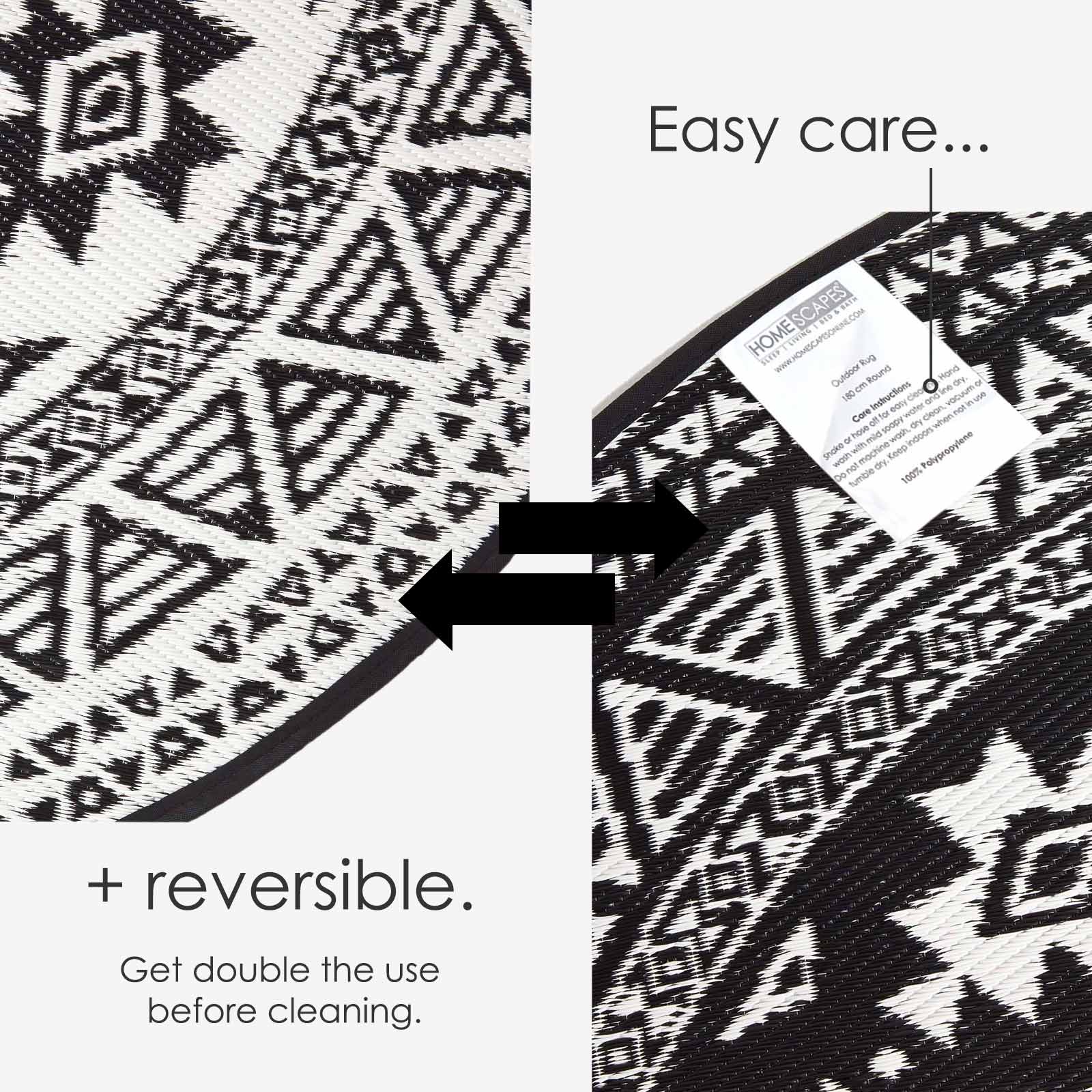 Luxury Outdoor Rug Waterproof Reversible Round For Garden Patio, Monochrome Motif