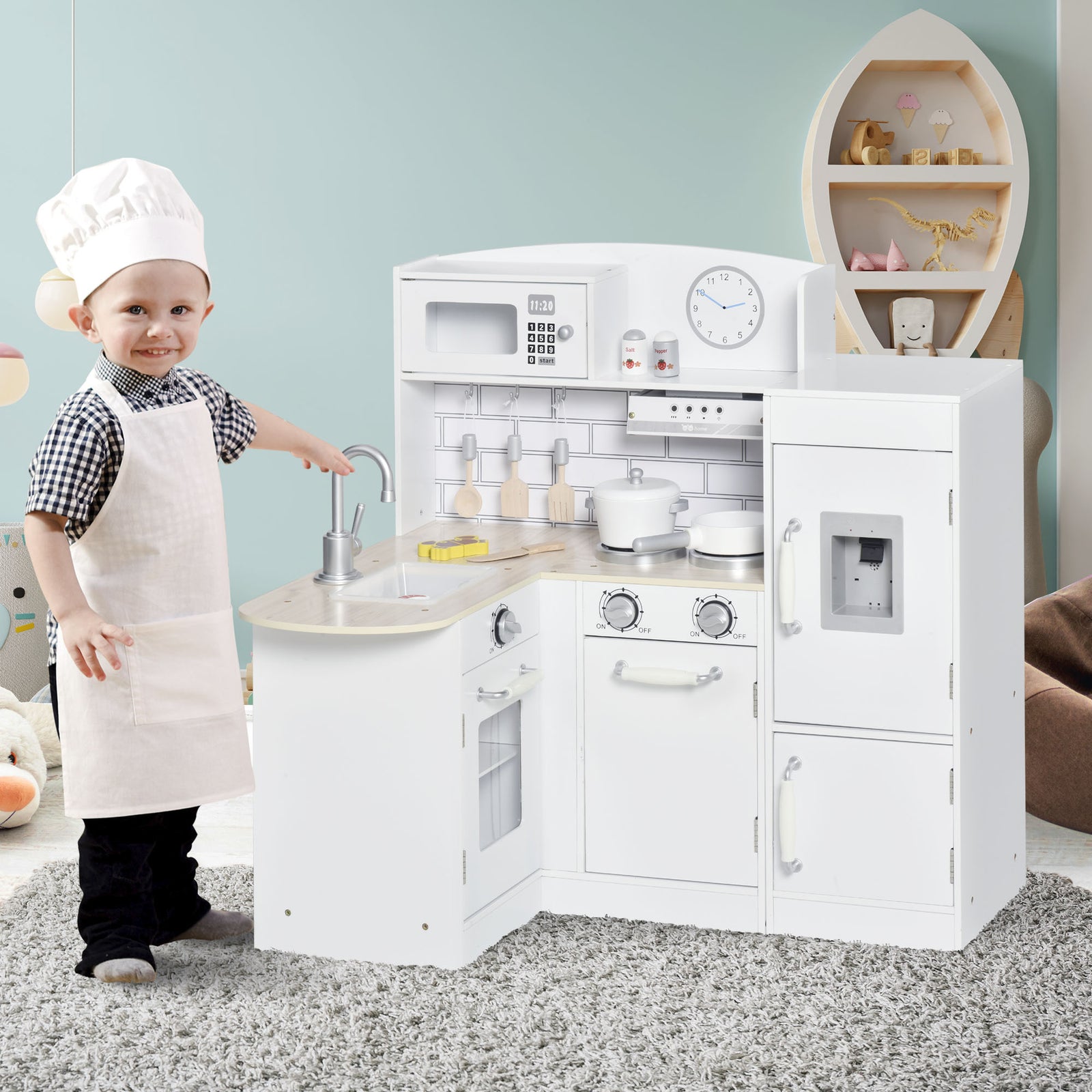 Kids Kitchen Play Toy W/ Drinking Fountain White
