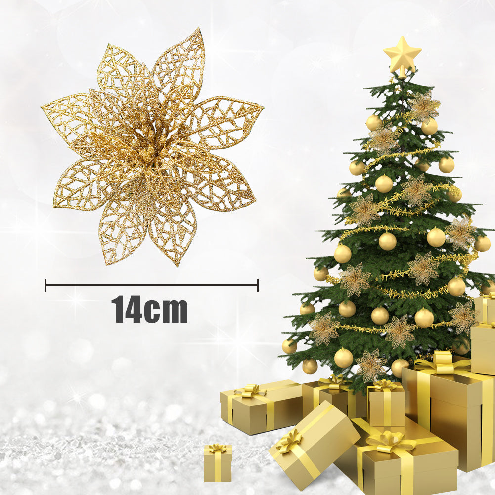 30 Pieces Artificial Christmas Tree Flowers Sequins Poinsettia Decoration Set