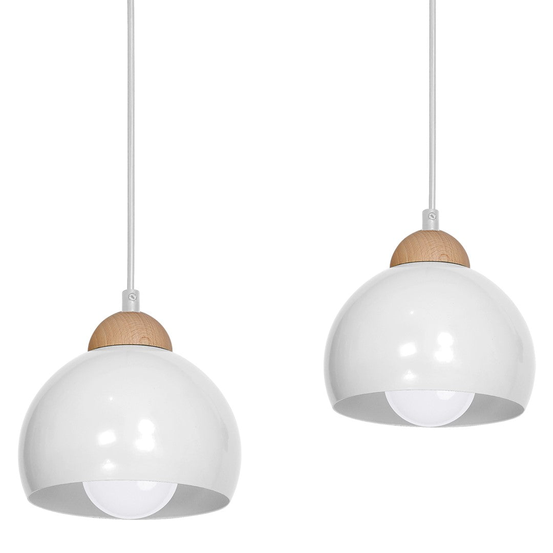 Dama White Pendant Light 3xe27 Hand Made Scandi Style Hanging Ceiling Lamp Enhanced By Natural Wood Detail
