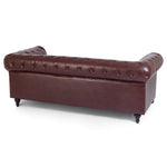 Button Tufted Faux Leather Living Room Sofa - 3 Seater | Brown