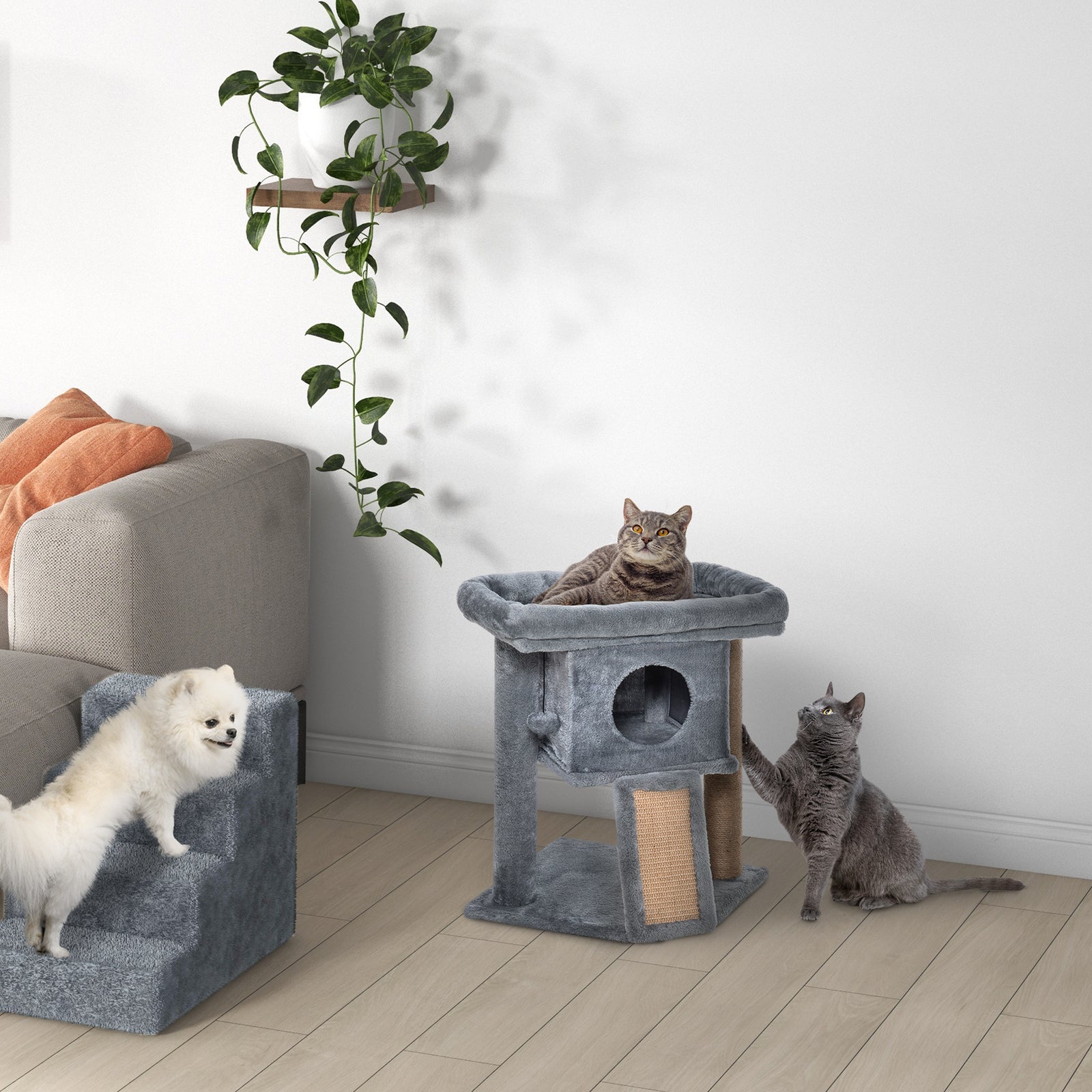 Cat Tree Activity Centre W/ Scratching Pad, Toy Ball, Cat House | Gray