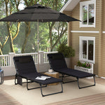 Folding Sun Loungers Set Of 2, Reclining Sun Bed | Black