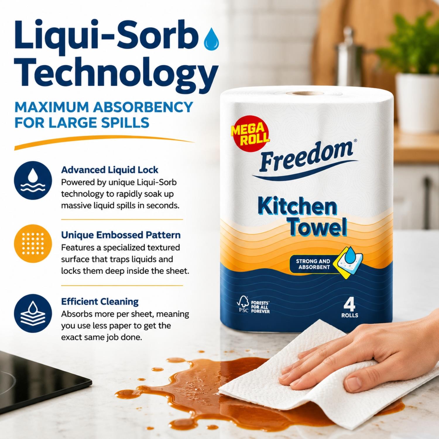 Freedom Soft White 3-ply 90 Rolls + Rhino Jumbo Kitchen Towels 24 Rolls