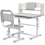 Height Adjustable Kids Desk And Chair Set, With Drawer, Bookshelf | Grey