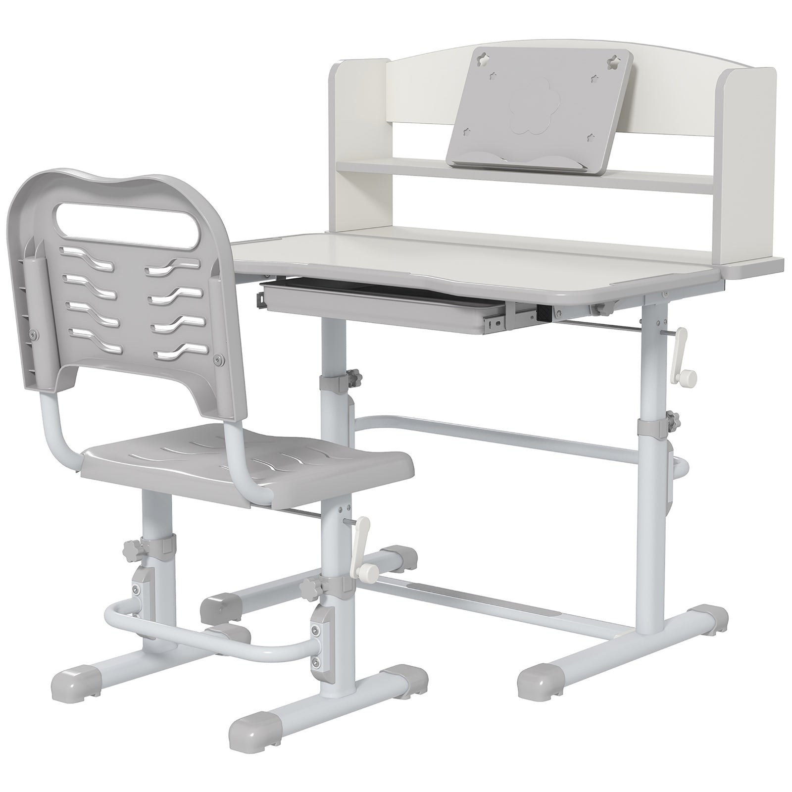 Height Adjustable Kids Desk And Chair Set, With Drawer, Bookshelf | Grey