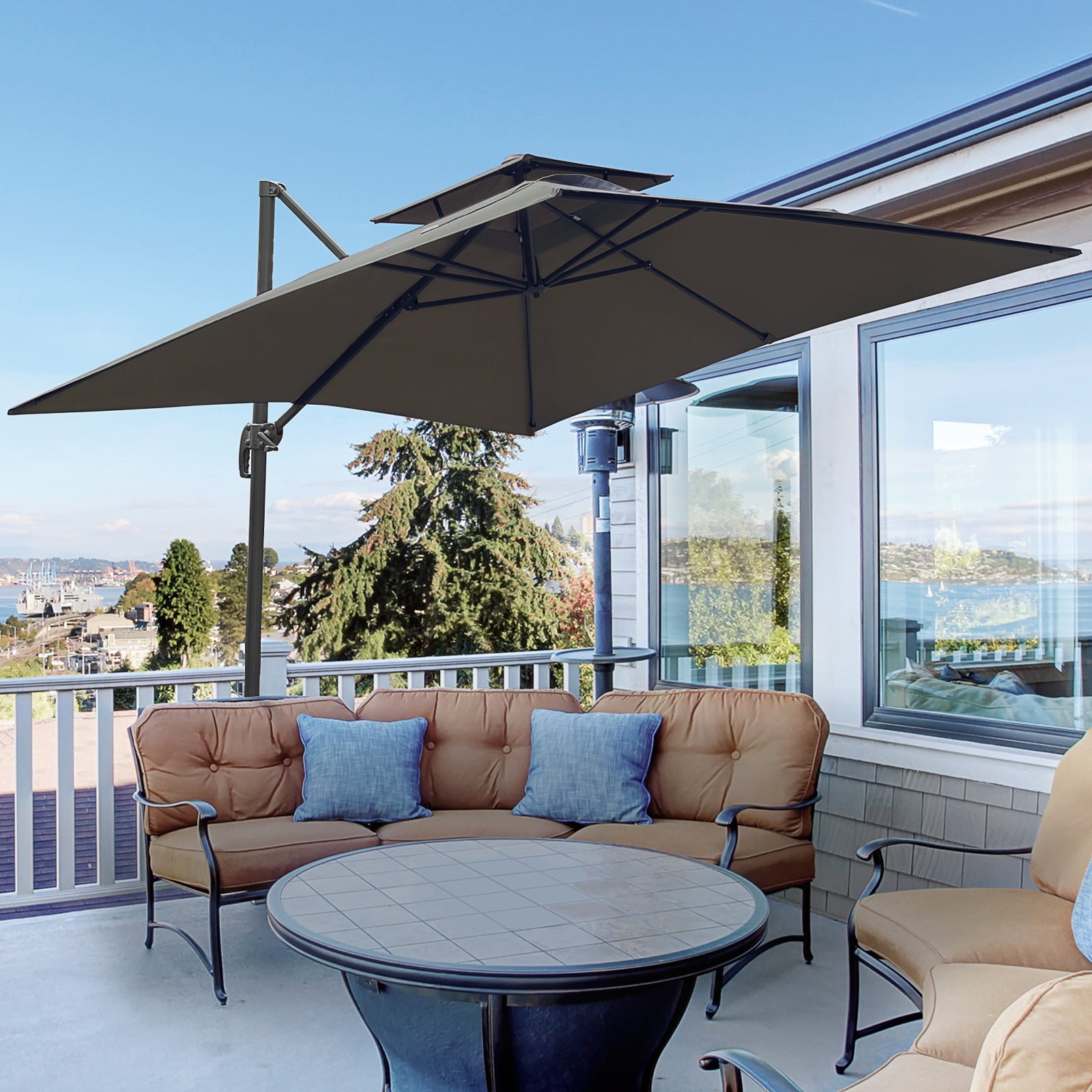 2.7x2.7m Cantilever Parasol W/ Base & Cover | Dark Grey