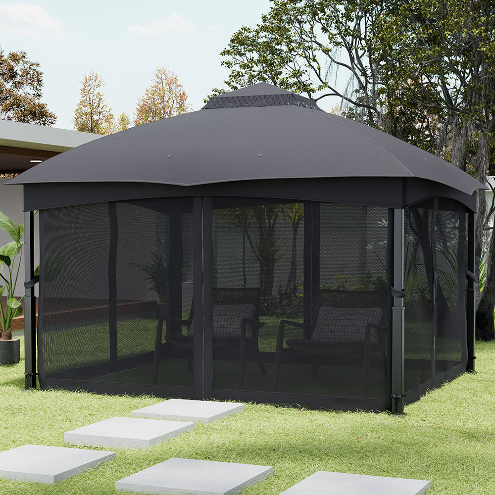 4x3.25m Outdoor Garden Gazebo with 4-Side Netting, Steel Frame Canopy Shelter