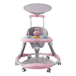 Adjustable Baby Walker With Sunshade, Foldable Walker, Multifunctional Baby Walker, Feeding Tray, Interactive Music, Toys, Wheel Safety Breaks, | Pink