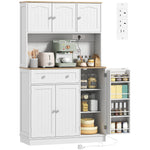 Pantry Storage Cabinet With Adjustable Shelves And 4 Door Racks | White