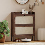 HOMCOM Boho Narrow Shoe Cabinet, Shoe Rack With 2 Flip Drawers