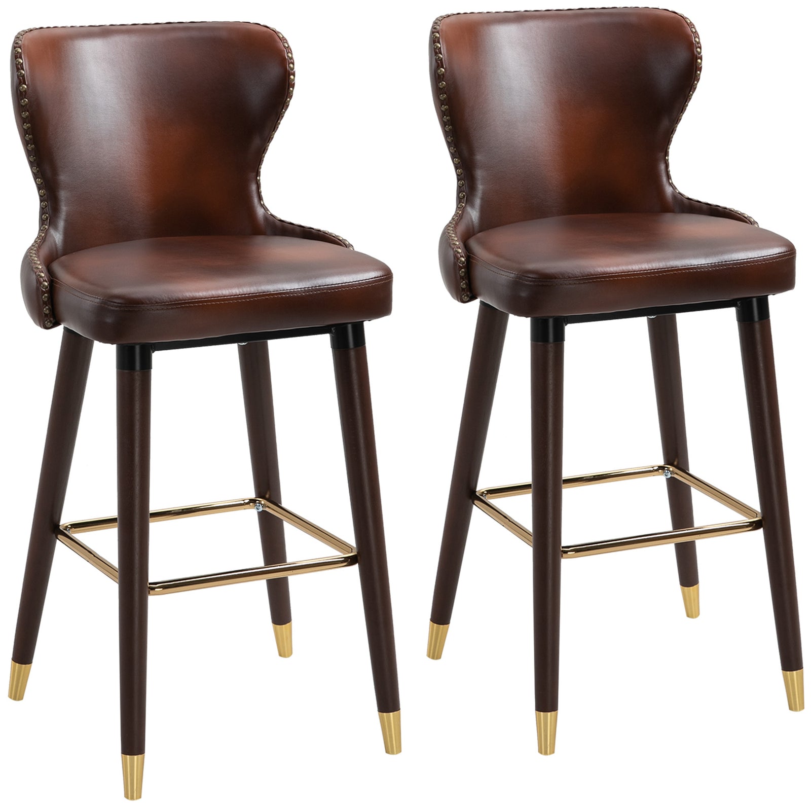 Luxury Bar Stools Set Of 2 Pu Leather Brown