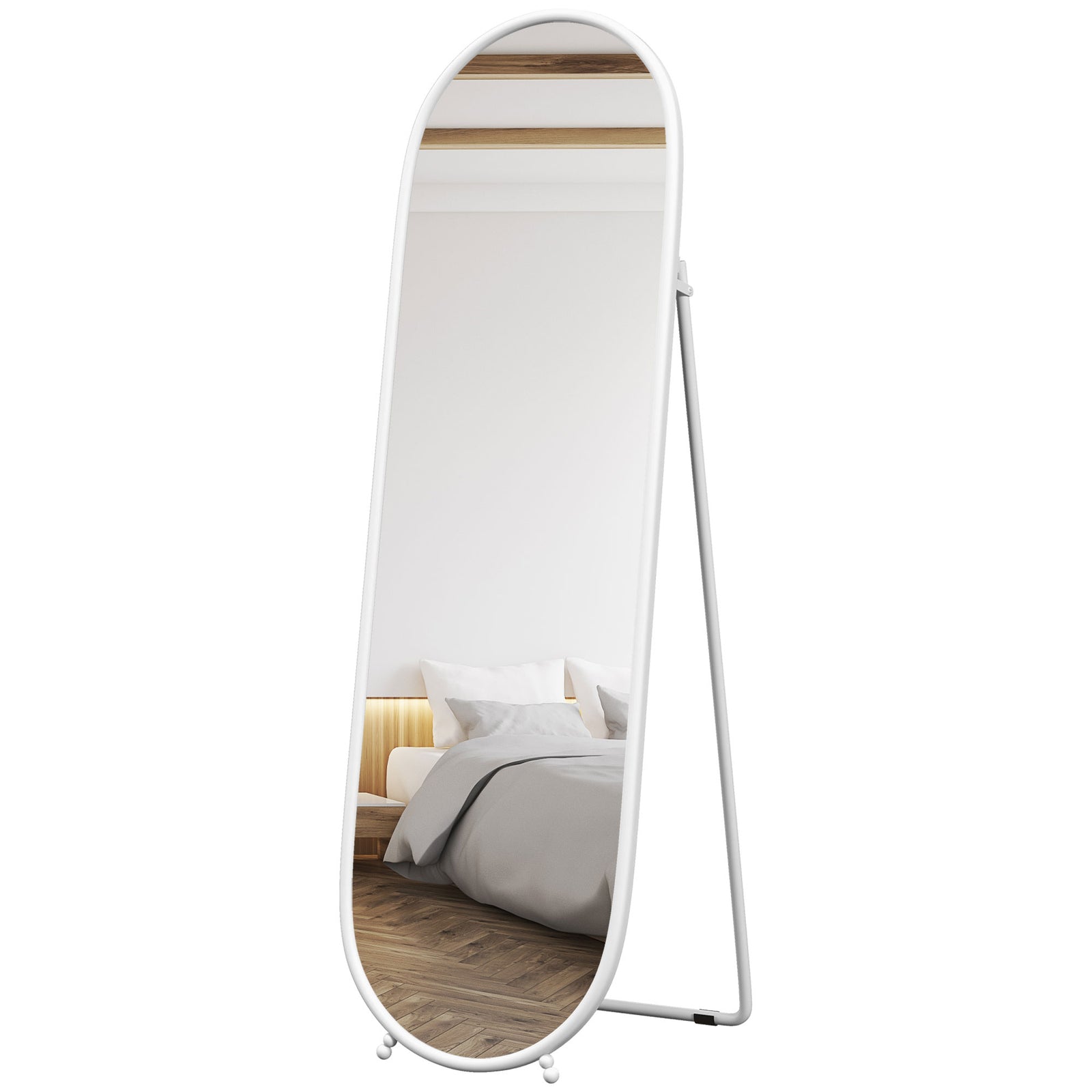 Oval Full Length Mirror With Metal Frame Hanging Or Leaning | One Size | White