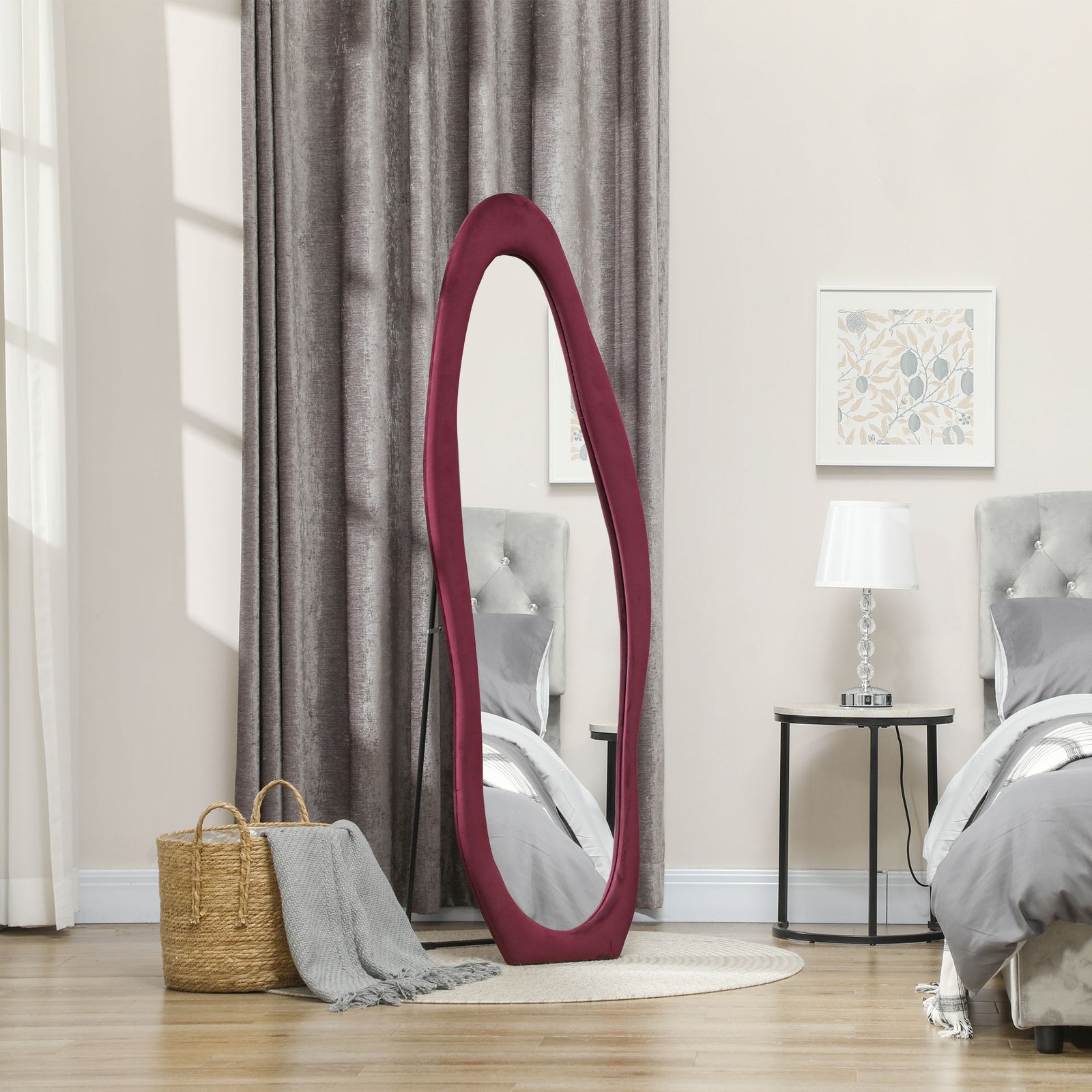 Irregular Full Length Mirror with Velvet Frame 160 x 50cm | One Size | Red