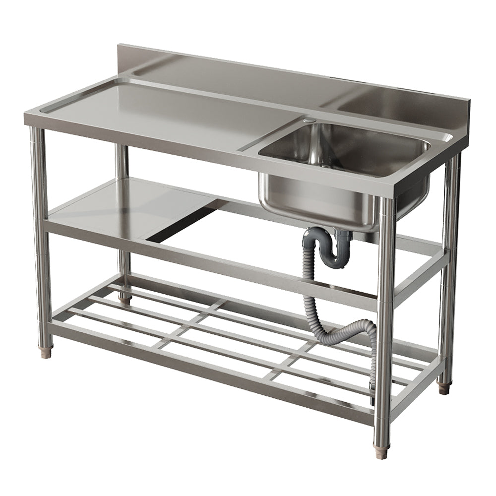 100cm/120cm W X 50cm D X 89.5cm H Bathroomdeco Stainless Steel One Compartment Sink With Shelves | Large
