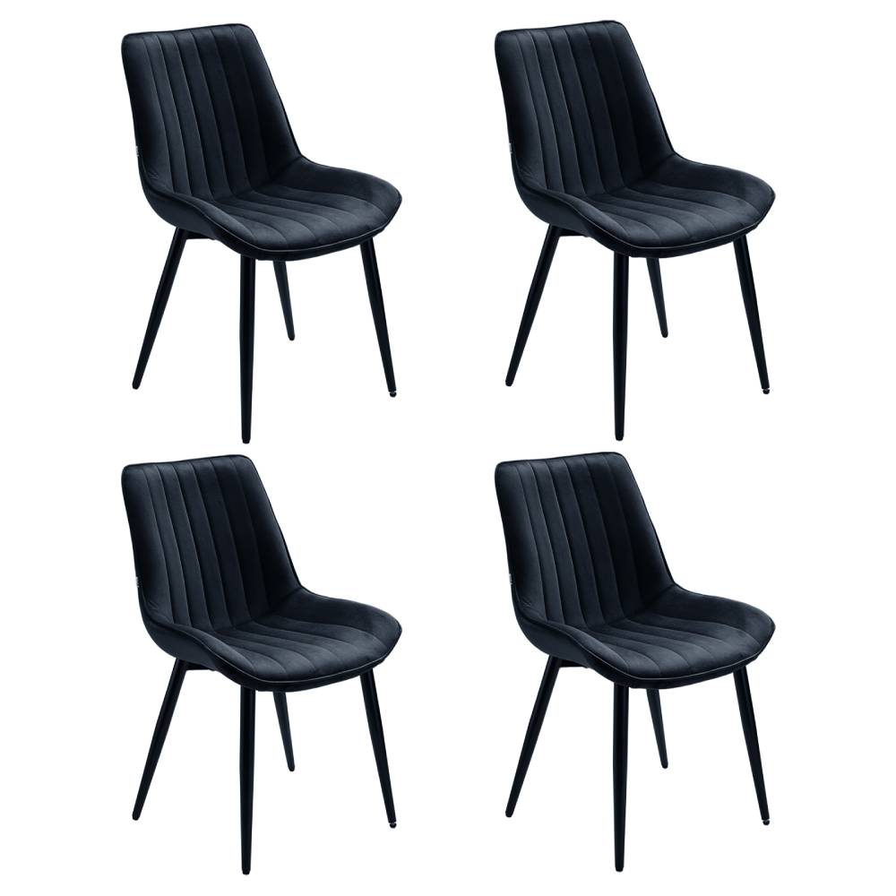 Set Of 2/4 Velvet Dining Chairs With Quilted Design, Wooden Frame, And Metal Legs | Set of 4 | Black