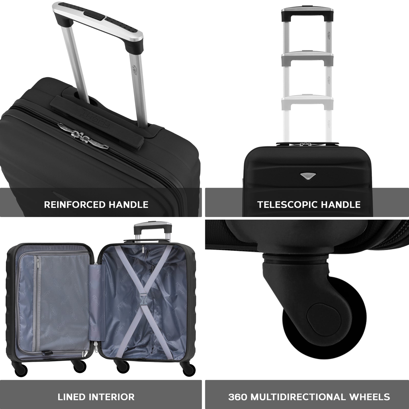 56x36x23cm Lightweight 4 Wheel Carry-on Cabin Suitcase 30+ Airline Approved - Overhead Luggage | 56 x 36 x 23cm | Black