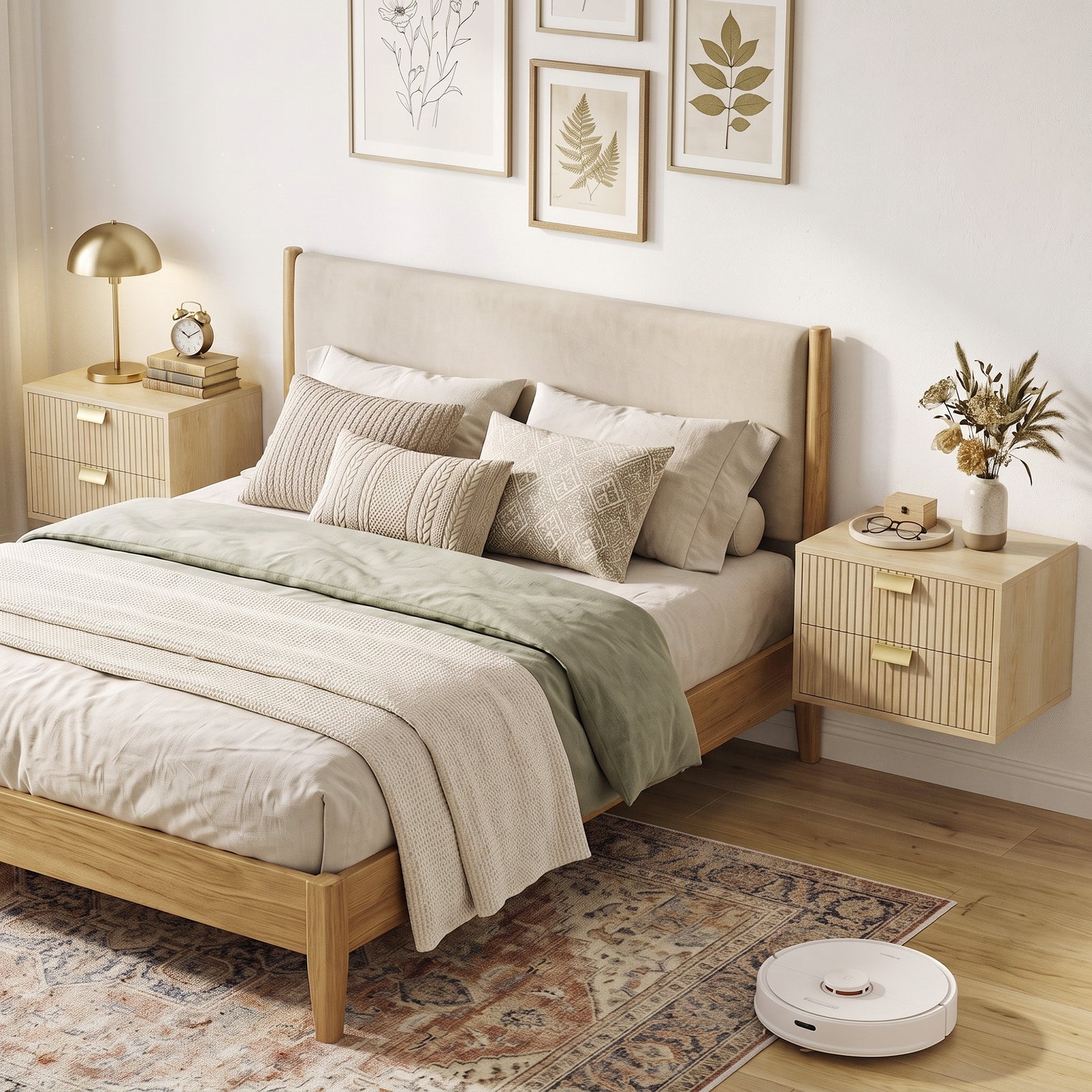 2pcs Modern Floating Nightstands,  2 Drawers Bedside Tables | Oak
