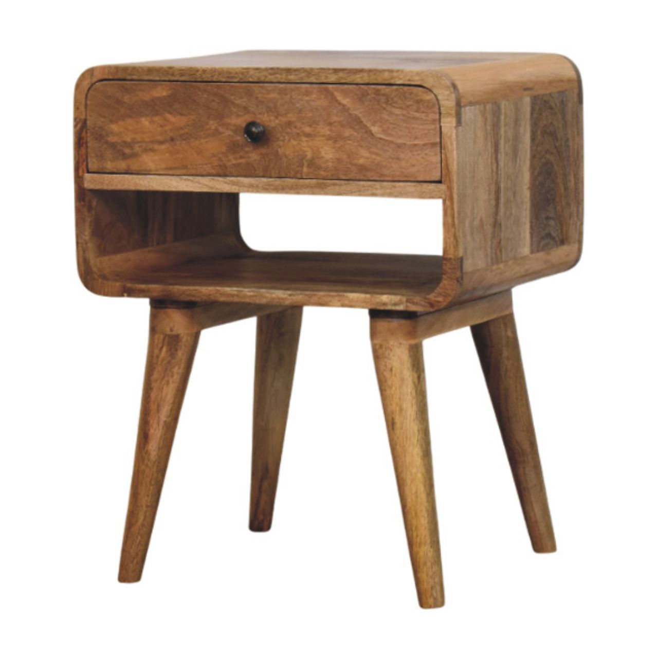 Solid Wood Avora Oak-ish Nightstand With Drawer And Open Slot