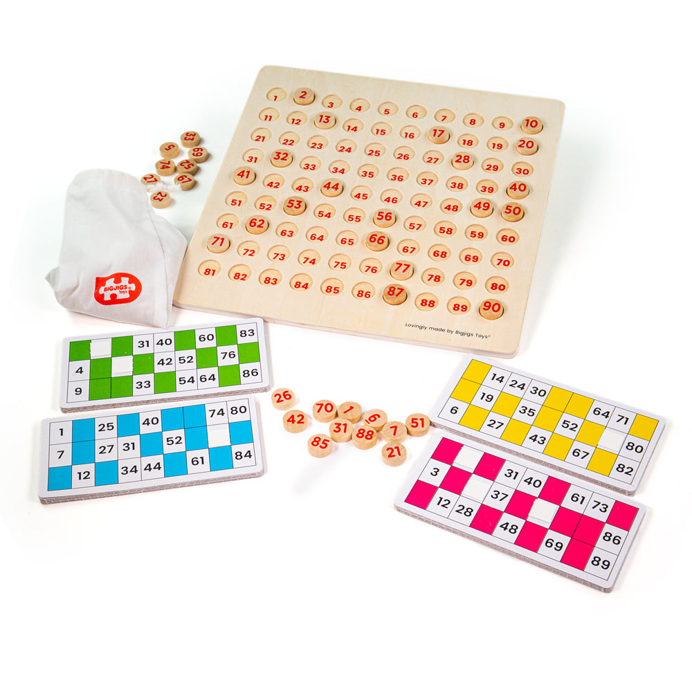 Traditional Wooden Bingo Game, 105 Play Pieces, 4 Players
