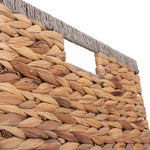 Water Hyacinth Square With Grey Rope Border Storage Basket | Large | Brown