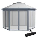 4x4m Hexagon Gazebo With Metal Frame Mesh Curtains Garden | Gray