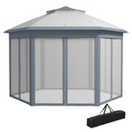 4x4m Hexagon Gazebo With Metal Frame Mesh Curtains Garden
