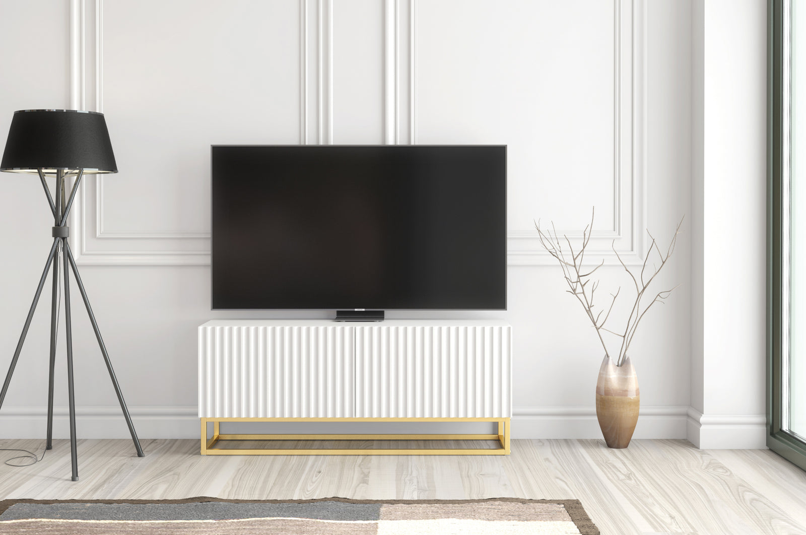 Ripple Tv Unit 100cm - Fluted Design | Large-Medium | White