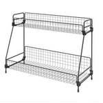 Free Standing 2 Tiers Spice Herb Jar Rack Holder Storage Organizer Counter Shelf Black | Medium | Black