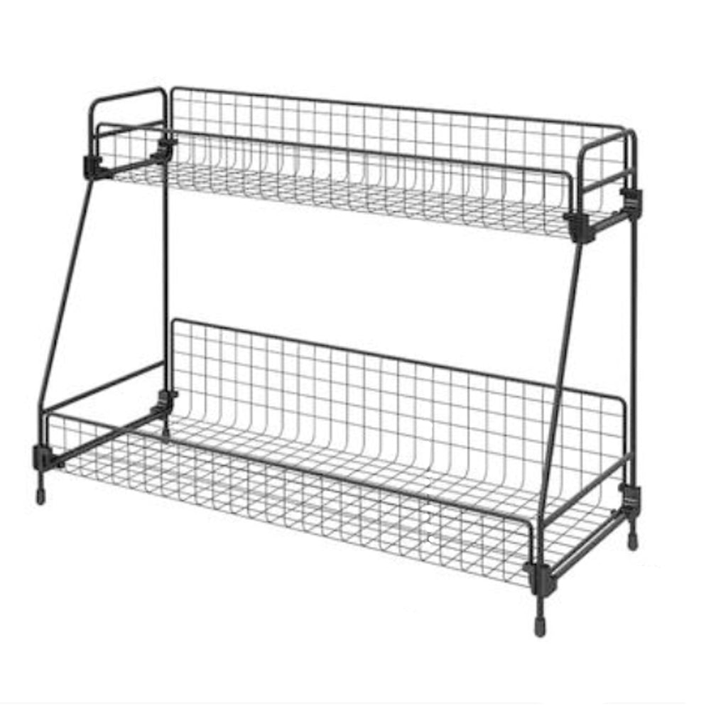 Free Standing 2 Tiers Spice Herb Jar Rack Holder Storage Organizer Counter Shelf Black | Medium | Black