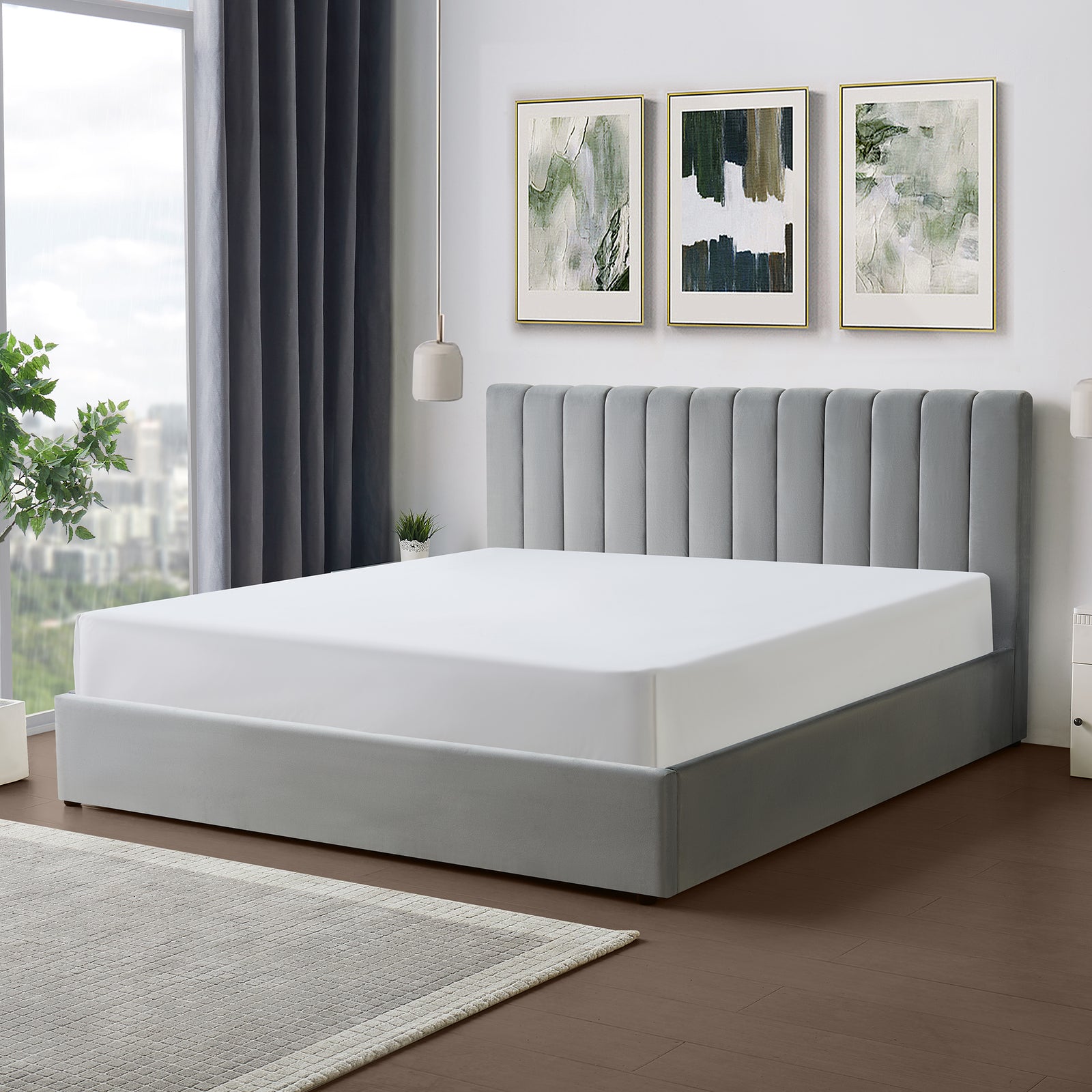 Corwin Grey Velvet Ottoman Storage Bed Frame - 4 Sizes Available | Super King