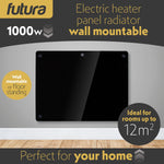 Electric Wifi Glass Radiator Panel Heater Black Wall Mounted Or Floor Standing Bathroom Safe, Timer And Thermostat | 1000w | Black