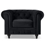 Chesterfield Scroll Arm Velvet Sofa 1 Seater | Black
