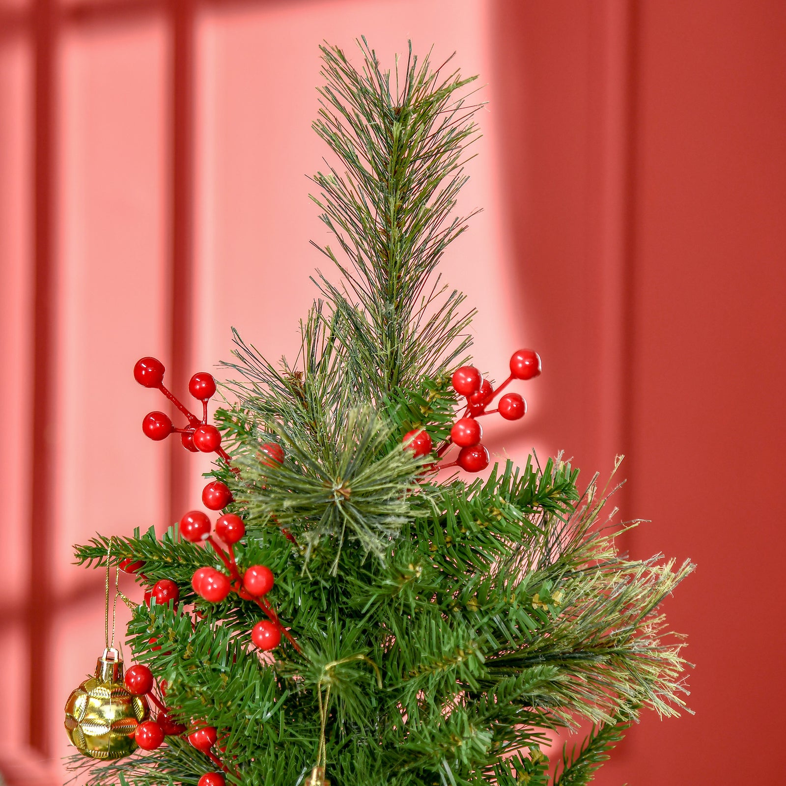 5/6/7ft Pencil Shape Christmas Tree, Berries | 5ft | Green