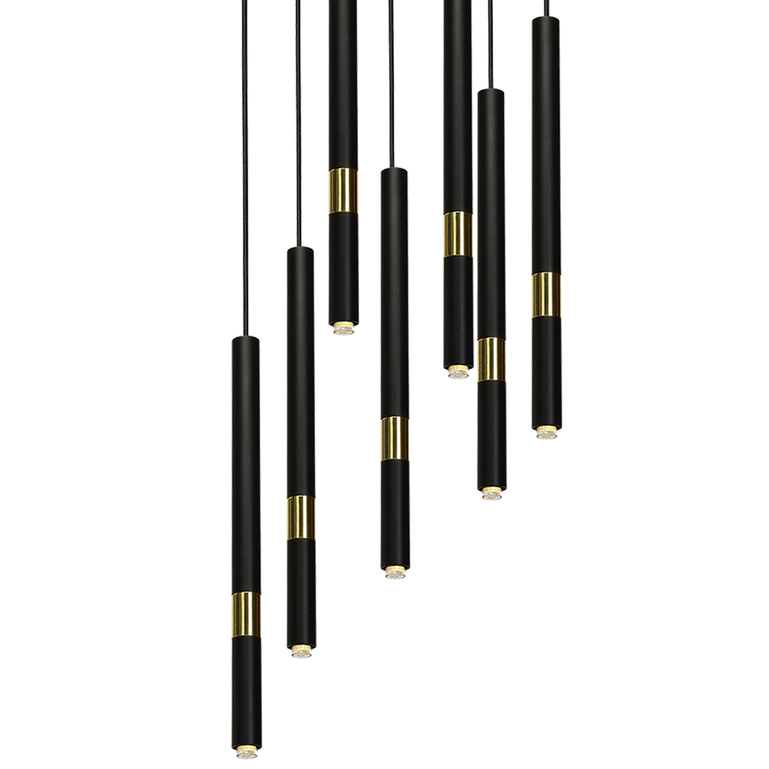Monza Designer Black Pendant Lamp (7xg9) High Quality Hand Made From Matt Black Alloy With Luxurious Gold Detail