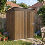 3x5 Ft Outdoor Pent Roof Metal Garden Storage Shed With 3d Brown Wood Grain Finish